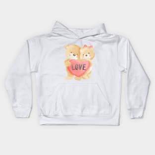 cute bear couple with love heart Kids Hoodie